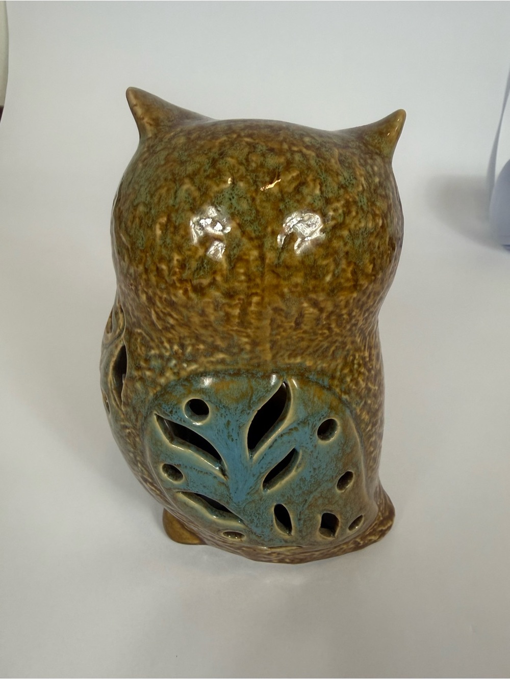 Ceramic Owl Sculpture - Green and Blue Decorative Home Art - Picture 3 of 6